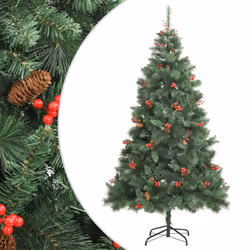 vidaXL Artificial Hinged Christmas Tree Pre Lit Xmas Tree with Cones & Berries - 240 cm