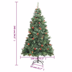 vidaXL Artificial Hinged Christmas Tree Pre Lit Xmas Tree with Cones & Berries - 240 cm