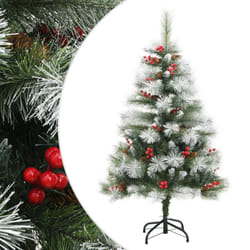 vidaXL Artificial Hinged Christmas Tree Pre Lit Xmas Tree with Cones & Berries - 120 cm
