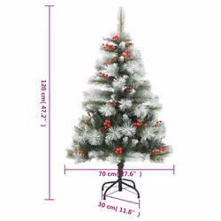 vidaXL Artificial Hinged Christmas Tree Pre Lit Xmas Tree with Cones & Berries - 120 cm