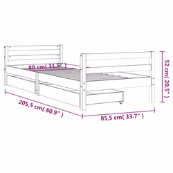 vidaXL Kids Bed Frame Wooden Bed Base Bedstead with Drawers Solid Wood Pine - brown, 80 x 200 cm - Additional view 9