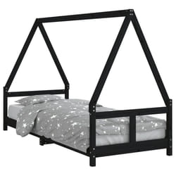 vidaXL Kids Bed Frame Bedstead Wooden Bed Base Black 80x200 cm Solid Wood Pine - black, 80 x 200 cm