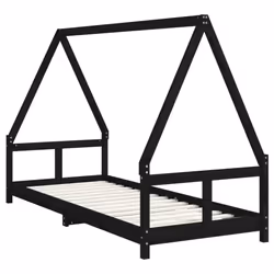 vidaXL Kids Bed Frame Bedstead Wooden Bed Base Black 80x200 cm Solid Wood Pine - black, 80 x 200 cm