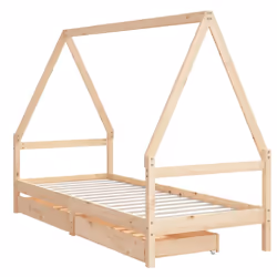 vidaXL Kids Bed Frame with Drawers Bed Base Children's Bed Solid Wood Pine - brown, 90 x 200 cm - Additional view 2