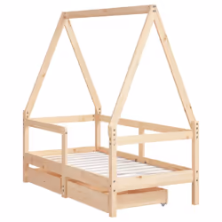 vidaXL Kids Bed Frame with Drawers Bed Base Children's Bed Solid Wood Pine - brown, 70 x 140 cm - Additional view 2