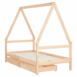 vidaXL Kids Bed Frame with Drawers Bed Base Children's Bed Solid Wood Pine - brown, 80 x 160 cm - Additional view 2