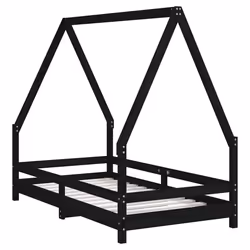 vidaXL Kids Bed Frame Bedstead Mattress Foundation 90x200 cm Solid Wood Pine - black, 80 x 160 cm