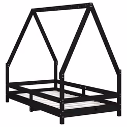 vidaXL Kids Bed Frame Bedstead Mattress Foundation 90x200 cm Solid Wood Pine - black, 80 x 160 cm - Additional view 4
