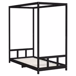vidaXL Kids Bed Frame Bedstead Mattress Foundation 90x200 cm Solid Wood Pine - black, 90 x 190 cm