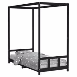 vidaXL Kids Bed Frame Bedstead Mattress Foundation 90x200 cm Solid Wood Pine - black, 90 x 200 cm