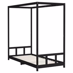vidaXL Kids Bed Frame Bedstead Mattress Foundation 90x200 cm Solid Wood Pine - black, 90 x 200 cm