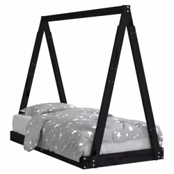 vidaXL Kids Bed Frame Bedstead Wooden Bed Base Black 80x200 cm Solid Wood Pine - black, 70 x 140 cm