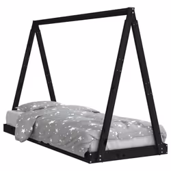 vidaXL Kids Bed Frame Bedstead Wooden Bed Base Black 80x200 cm Solid Wood Pine - black, 80 x 200 cm