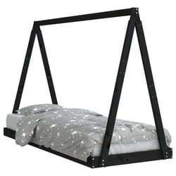 vidaXL Kids Bed Frame Bedstead Wooden Bed Base Black 80x200 cm Solid Wood Pine - black, 80 x 200 cm