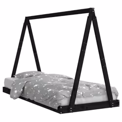 vidaXL Kids Bed Frame Bedstead Wooden Bed Base Black 80x200 cm Solid Wood Pine - black, 90 x 200 cm
