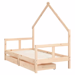 vidaXL Kids Bed Frame Bedstead Bed Base with Drawers 90x190 cm Solid Wood Pine - brown, 80 x 160 cm - Additional view 2