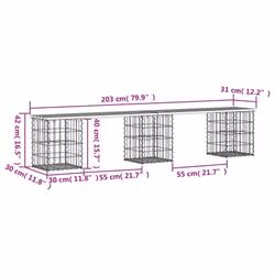 vidaXL Garden Bench Park Outdoor Bench Seat Gabion Design Solid Wood Pine - brown, 203 x 31 x 42 / 30 x 30 x 40 cm