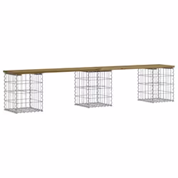 vidaXL Garden Bench Park Outdoor Bench Seat Gabion Design Solid Wood Pine - dark brown, 203 x 31 x 42 / 30 x 30 x 40 cm
