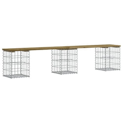 vidaXL Garden Bench Park Outdoor Bench Seat Gabion Design Solid Wood Pine - dark brown, 203 x 31 x 42 / 30 x 30 x 40 cm
