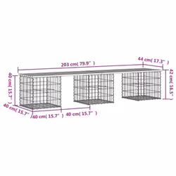 vidaXL Garden Bench Park Outdoor Bench Seat Gabion Design Solid Wood Pine - brown, 203 x 44 x 42 / 40 x 40 x 40 cm - Additional view 3