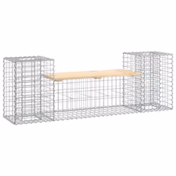 vidaXL Garden Bench Wooden Outdoor Bench Seat Gabion Design Solid Wood Pine - light brown