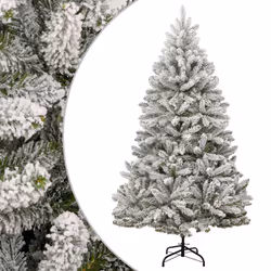 vidaXL Artificial Hinged Christmas Tree Pre Lit Xmas Tree with Flocked Snow
