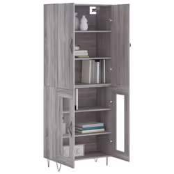 vidaXL Highboard Sideboard Storage Cabinet Home Side Cabinet Engineered Wood - grey sonoma, 2 glass doors - Additional view 2