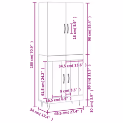 vidaXL Highboard Sideboard Storage Cabinet Home Side Cabinet Engineered Wood - white, 2 wood doors