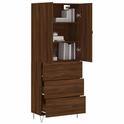 vidaXL Highboard Sideboard Storage Cabinet Home Side Cabinet Engineered Wood - brown oak, 3 drawers