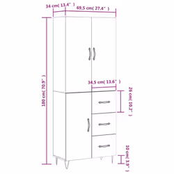 vidaXL Highboard Sideboard Storage Cabinet Home Side Cabinet Engineered Wood - white, 1 door 3 drawers