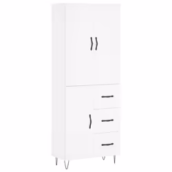 vidaXL Highboard Sideboard Storage Cabinet Home Side Cabinet Engineered Wood - white, 1 wood door 3 drawers