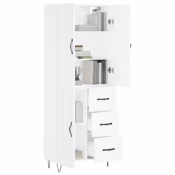 vidaXL Highboard Sideboard Storage Cabinet Home Side Cabinet Engineered Wood - white, 1 wood door 3 drawers