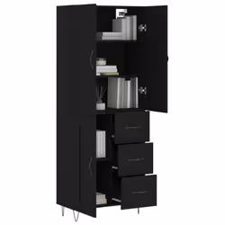 vidaXL Highboard Sideboard Storage Cabinet Home Side Cabinet Engineered Wood - black, 1 wood door 3 drawers