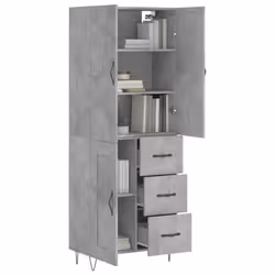 vidaXL Highboard Sideboard Storage Cabinet Home Side Cabinet Engineered Wood - concrete grey, 1 wood door 3 drawers - Additional view 2
