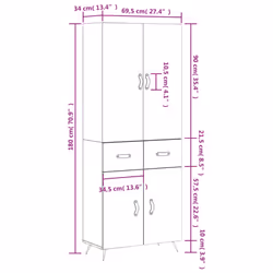 vidaXL Highboard Sideboard Storage Cabinet Side Cabinet Black Engineered Wood - concrete grey, 2 doors 2 drawers