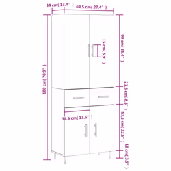 vidaXL Highboard Sideboard Storage Cabinet Side Cabinet White Engineered Wood - grey sonoma, 2 doors 2 drawers - Additional view 3