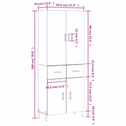 vidaXL Highboard Sideboard Storage Cabinet Side Cabinet White Engineered Wood - grey sonoma, 2 doors 2 drawers - Additional view 3