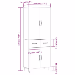 vidaXL Highboard Sideboard Storage Cabinet Home Side Cabinet Engineered Wood - smoked oak, 2 doors 2 drawers