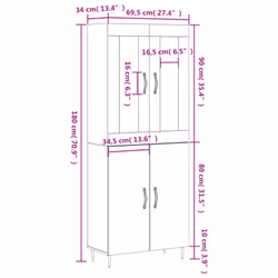 vidaXL Highboard Sideboard Tall Storage Cabinet Side Cabinet Engineered Wood - concrete grey, 2 doors - Additional view 3