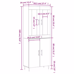 vidaXL Highboard Sideboard Tall Storage Cabinet Side Cabinet Engineered Wood - concrete grey, 2 doors - Additional view 3