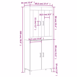 vidaXL Highboard Sideboard Tall Storage Cabinet Side Cabinet Engineered Wood - concrete grey, 2 doors - Additional view 3