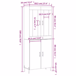 vidaXL Highboard Sideboard Tall Storage Cabinet Side Cabinet Engineered Wood - grey sonoma, 2 doors - Additional view 3