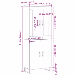 vidaXL Highboard Sideboard Cupboard Side Board Storage Cabinet Engineered Wood - sonoma oak, 2 doors