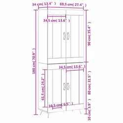 vidaXL Highboard Sideboard Tall Storage Cabinet Side Cabinet Engineered Wood - white, 2 wood doors