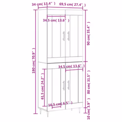vidaXL Highboard Sideboard Tall Storage Cabinet Side Cabinet Engineered Wood - white, 2 wood doors - Additional view 3