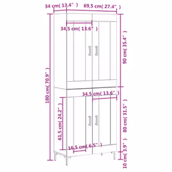 vidaXL Highboard Sideboard Tall Storage Cabinet Side Cabinet Engineered Wood - white, 2 wood doors