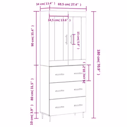 vidaXL Highboard Sideboard Cupboard Side Cabinet Concrete Grey Engineered Wood - Additional view 3