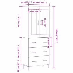 vidaXL Highboard Sideboard Cupboard Storage Cabinet Smoked Oak Engineered Wood