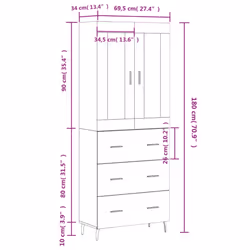 vidaXL Highboard Sideboard Tall Storage Cabinet Side Cabinet Engineered Wood - concrete grey, 3 drawers
