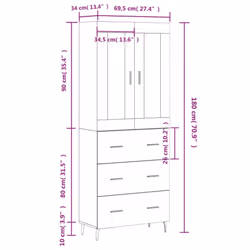 vidaXL Highboard Sideboard Tall Storage Cabinet Side Cabinet Engineered Wood - grey sonoma, 3 drawers - Additional view 3